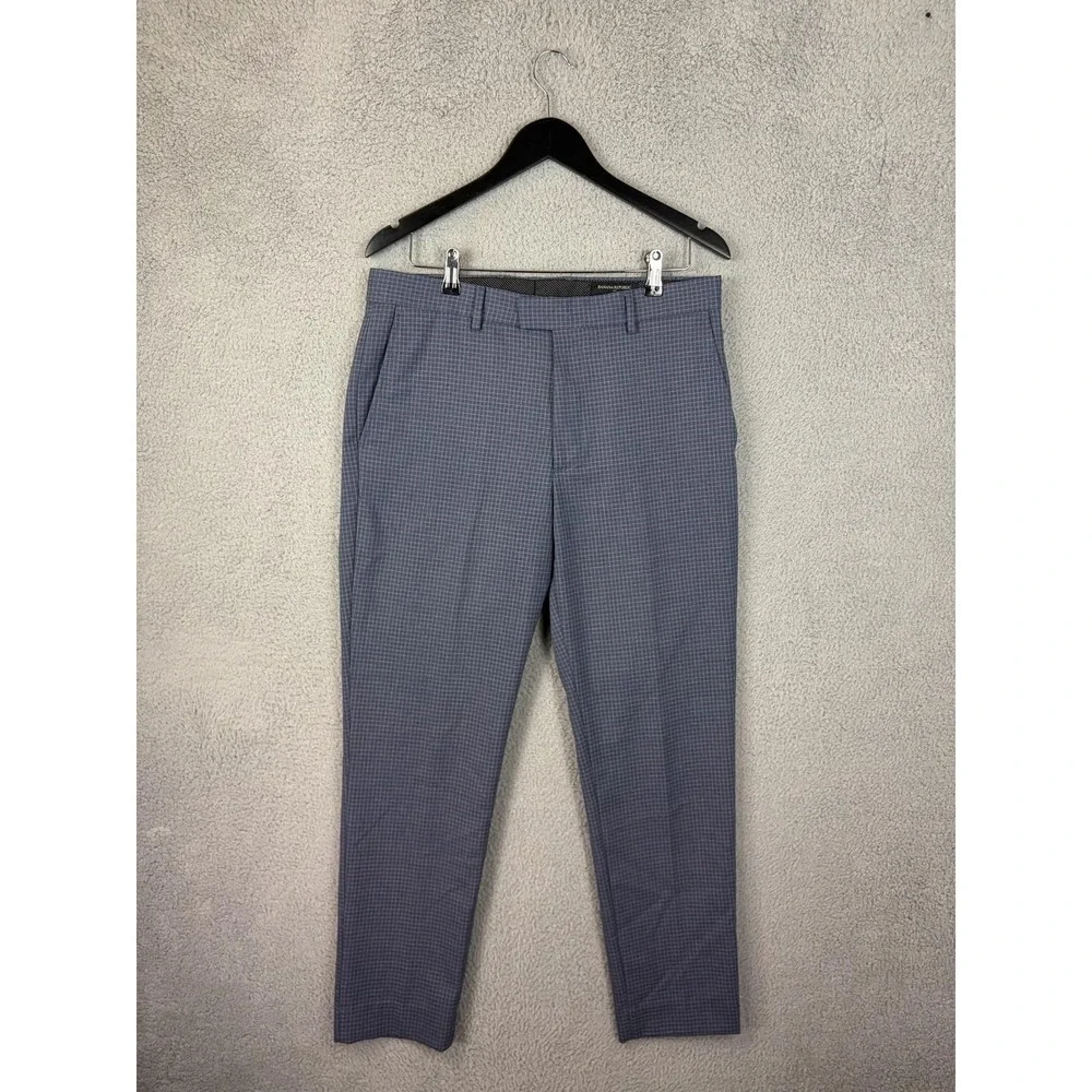 Banana Republic Dress Pants Mens 32x30 Blue Check Slim Stretch Office Casual Men